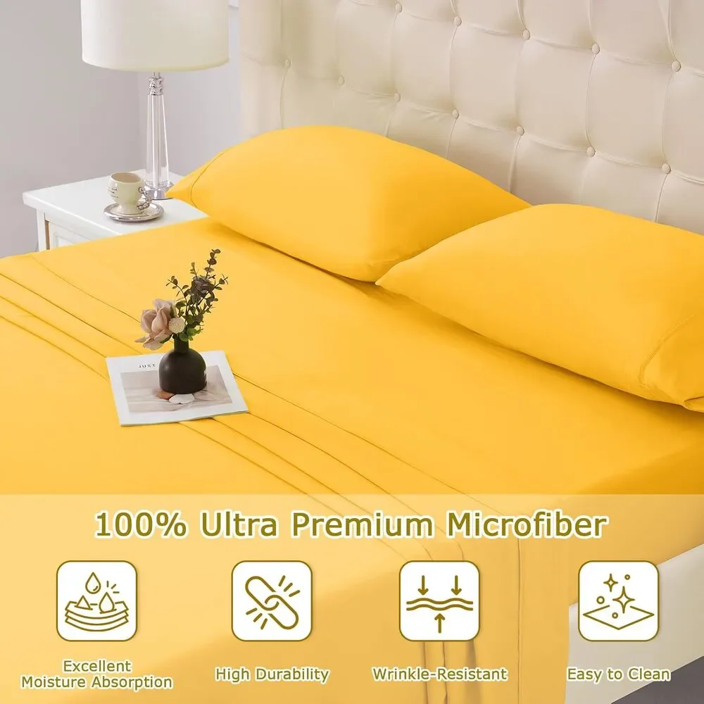 Homilay Twin Size Bed Sheet Set - 3 Piece Soft Microfiber Sheets Spectra Yellow